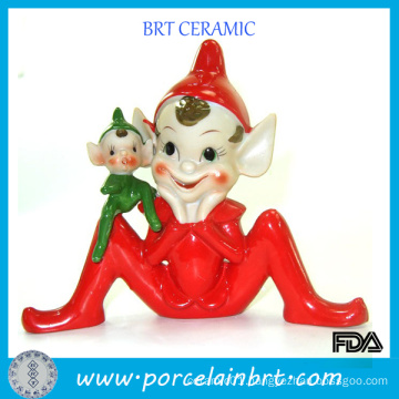 Funny Wizard Figurine Red Resin Christmas Elf